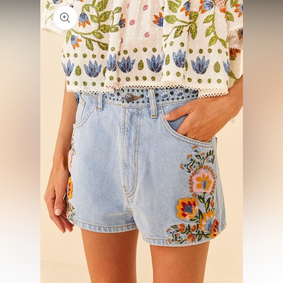 NWT Farm Rio Summer Garden Embroidered Denim Shorts - Picture 4 of 7